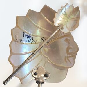 VTG Mother of Pearl Salt Spoon Jamestown RI Indian Chief 7" Victorian 1890s 19th